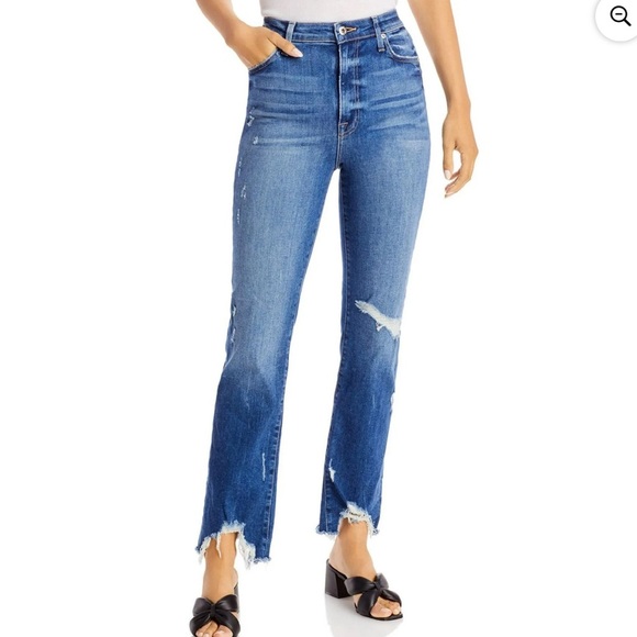 Jonathan Simkhai Womens River Distressed High Rise Straight Leg Jeans - Picture 1 of 16